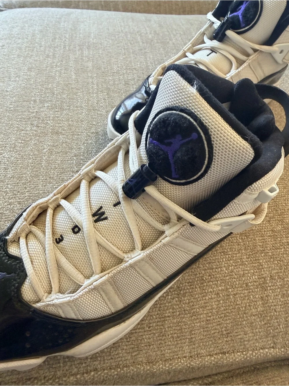 Jordan Men's Black, Cream & Purple Retro Basketball Sneakers